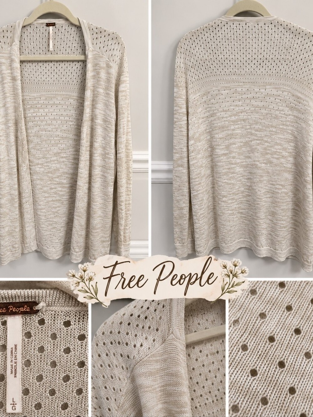Free People Cream Open-Front Lightweight Knit Cardigan